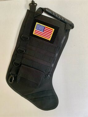 SPEED TRACK Black Tactical Christmas Xmas Stocking W/Handle American Flag Patch
